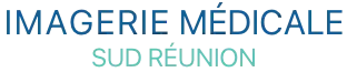 Logo avec écrit en bleu foncé et bleu clair, Imagerie Médicale Sud Réunion sur deux lignes